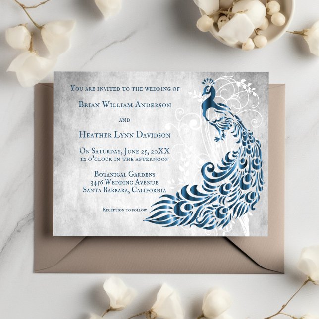 Invitación a la boda de la hoja de pavo real azul (Blue Peacock Leaf Vine Wedding Invitation)
