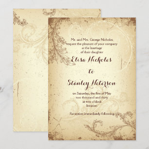 Invitación a la boda de la hoja de pergamino marró