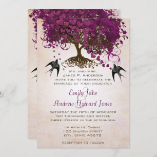 Invitación a la boda de la hoja del corazón de Pea