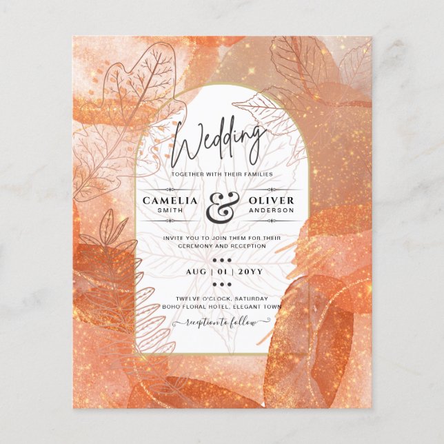 Invitación a la boda de la hoja Naranja de Terraco (Frente)