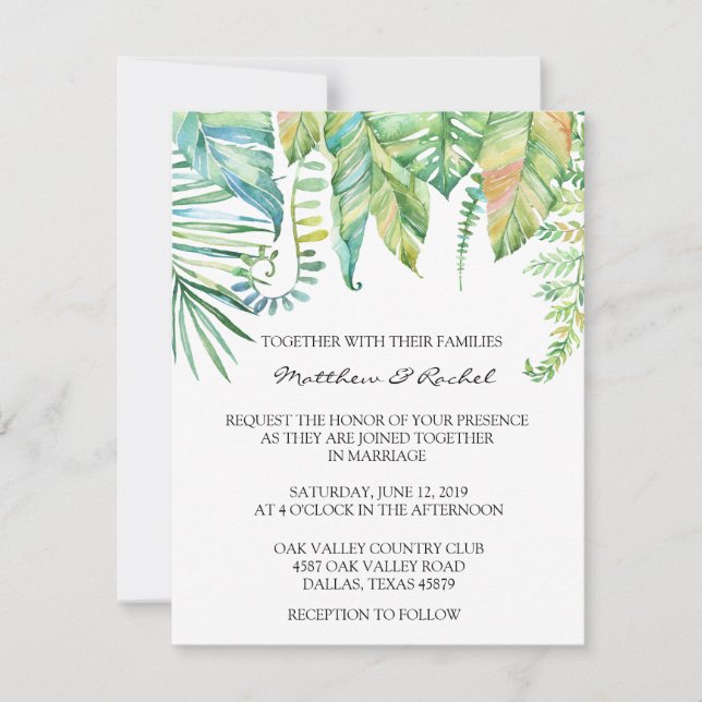 Invitación a la boda de la hoja tropical (Anverso)