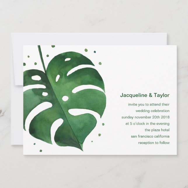 Invitación a la boda de la hoja tropical (Anverso)