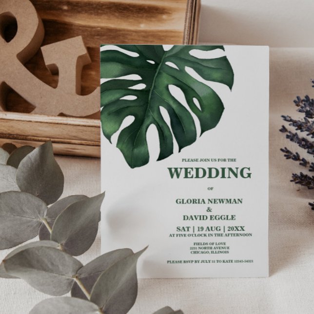 Invitación a la boda de la hoja tropical de Monste (Subido por el creador)