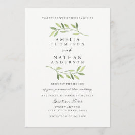 Invitación a la boda de la hoja verde acuarela
