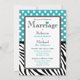 Invitación a la boda de la impresión de cebra turq
