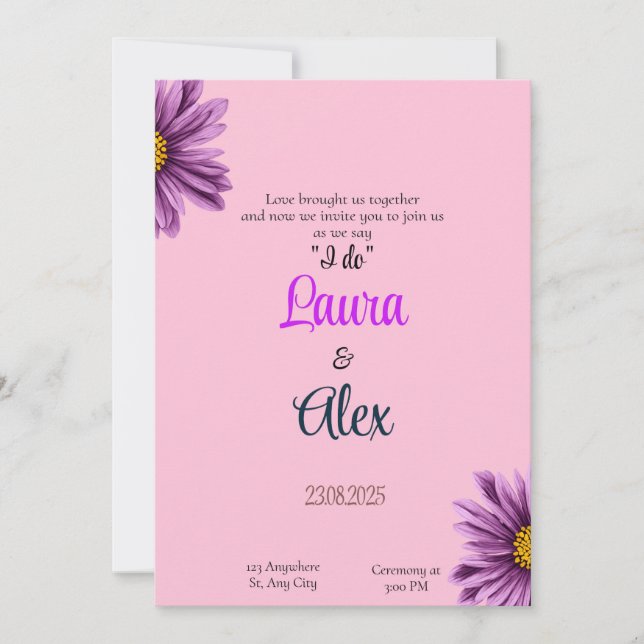 Invitación a la boda de la inspiración de las flor (Anverso)