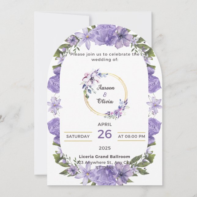 Invitación a la boda de la inspiración púrpura