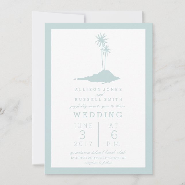 Invitación a la boda de la Isla Moderna - Azul (Anverso)