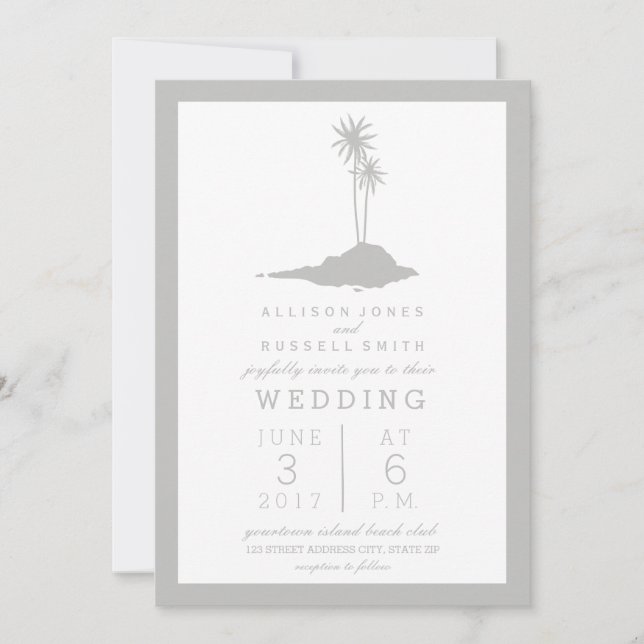 Invitación a la boda de la Isla Moderna - Gris (Anverso)