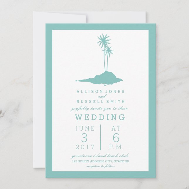 Invitación a la Boda de la Isla Moderna - Verde az (Anverso)
