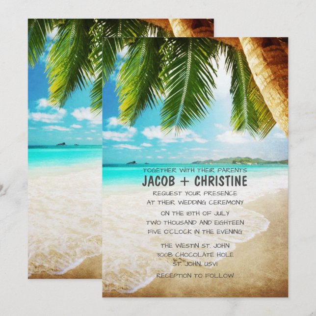 Invitación a la boda de la Isla Tropical (Anverso / Reverso)