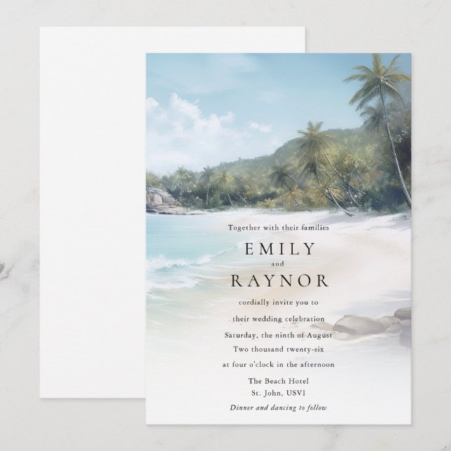 Invitación a la boda de la Isla Tropical (Anverso / Reverso)