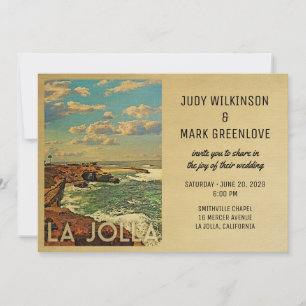 Invitación a la boda de La Jolla Vintage a mediado