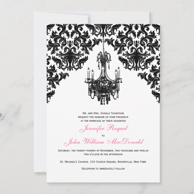 Invitación a la boda de la lámpara de araña de Dam (Anverso)