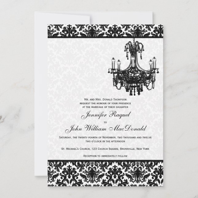 Invitación a la boda de la lámpara de araña de Dam (Anverso)