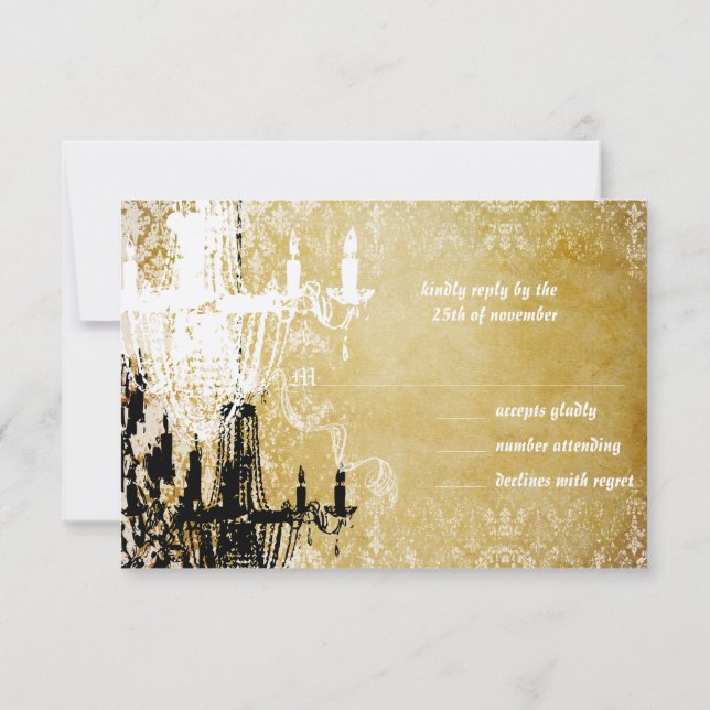 Invitación a la boda de la lámpara de araña de oro (Reverso)