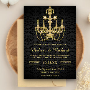 Invitación a la boda de la lámpara de araña de oro