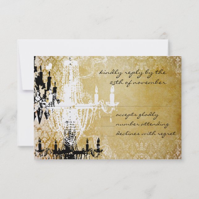 Invitación a la boda de la lámpara de araña de oro (Reverso)