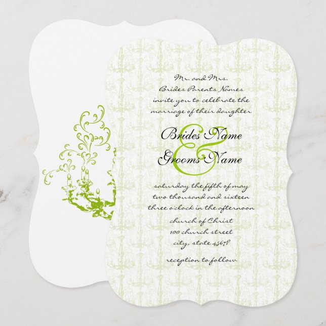 Invitación a la boda de la lámpara de araña verde  (Anverso / Reverso)