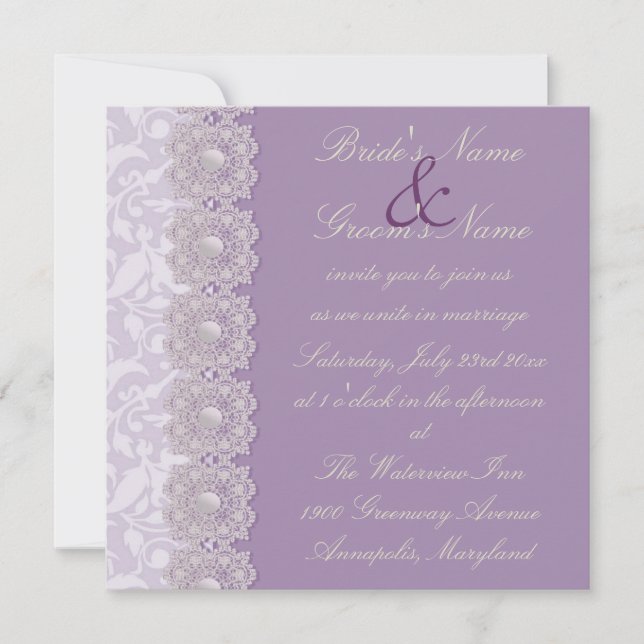 Invitación a la boda de la Lavanda de Lace y Pearl (Anverso)