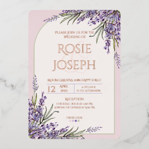 Invitación a la boda de la Lavanda de Relieve meta