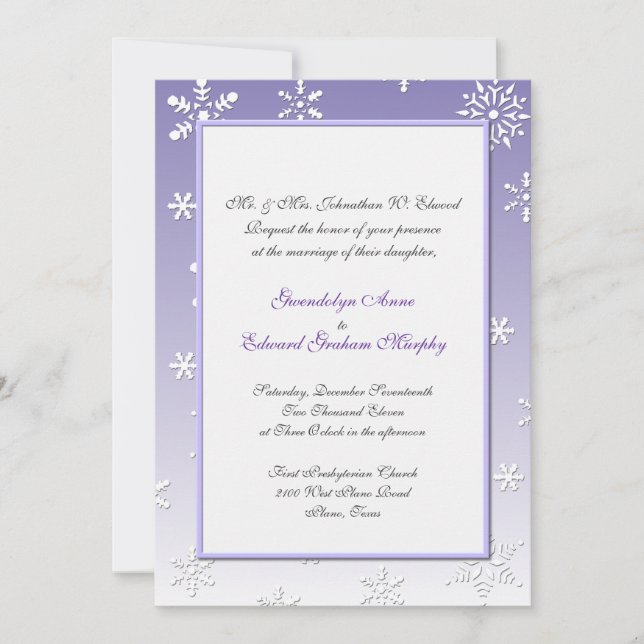Invitación a la boda de la lavanda y el copo de ni (Anverso)