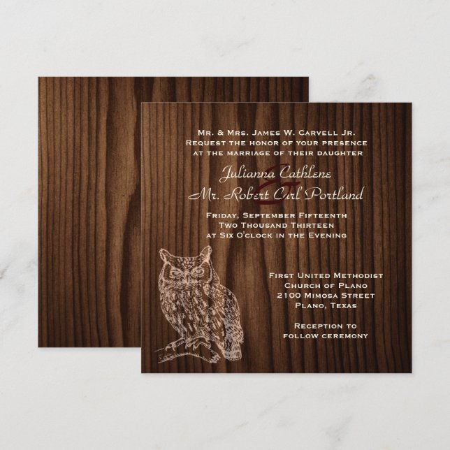 Invitación a la boda de la Lechuza de Madera Oscur (Anverso / Reverso)