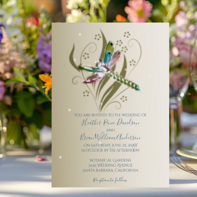 Invitación a la boda de la libélula con joyas (Jeweled Dragonfly Wedding Invitation)