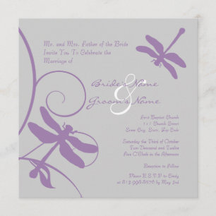Invitación a la boda de la libélula de plata y lav