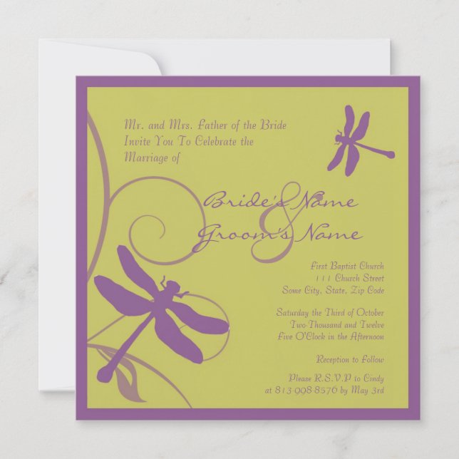 Invitación a la boda de la libélula púrpura (Anverso)
