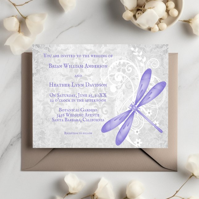Invitación a la boda de la libélula púrpura (Purple Dragonfly Wedding Invitation)