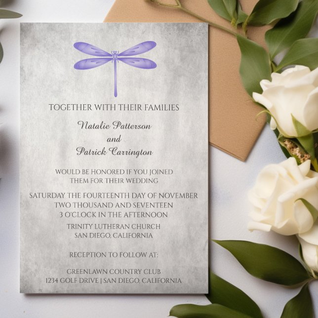 Invitación a la boda de la libélula púrpura (Purple Dragonfly Wedding Invitation)