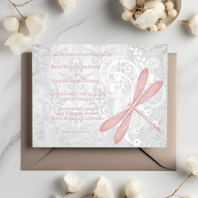 Invitación a la boda de la libélula rosa (Pink Dragonfly Wedding Invitation)