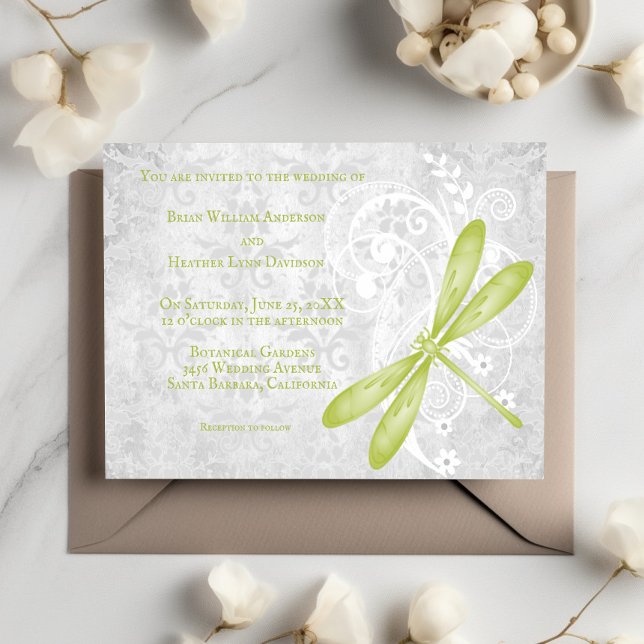 Invitación a la boda de la libélula verde (Green Dragonfly Wedding Invitation)