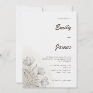 Invitación a la boda de la línea floral de tazas d