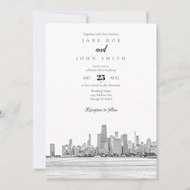 Invitación a la boda de la Línea Skyline de Chicag (Anverso)