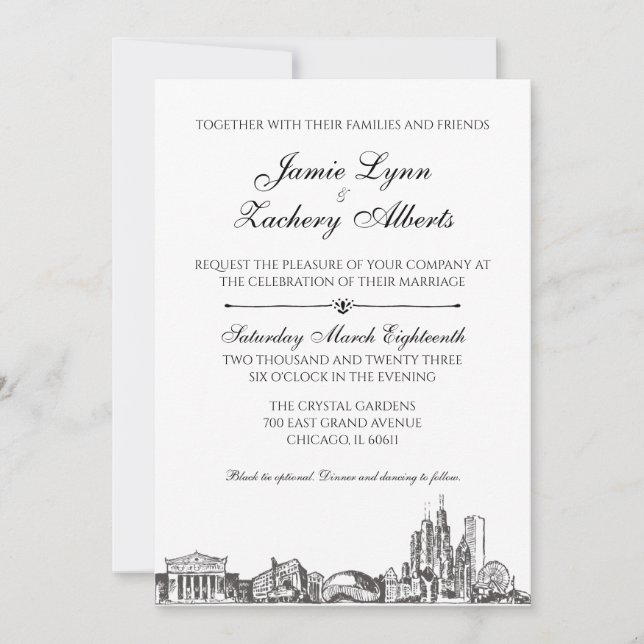 Invitación a la boda de la Línea Skyline de Chicag (Anverso)