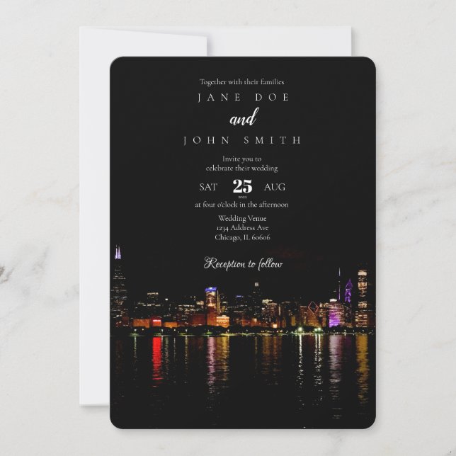 Invitación a la boda de la Línea Skyline de Chicag (Anverso)
