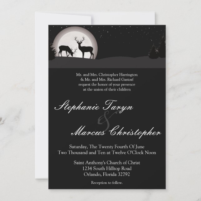 Invitación a la boda de la luna de ciervo trasero  (Anverso)
