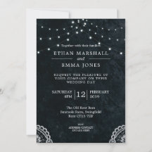 Invitación a la boda de la luz de encaje azul negr