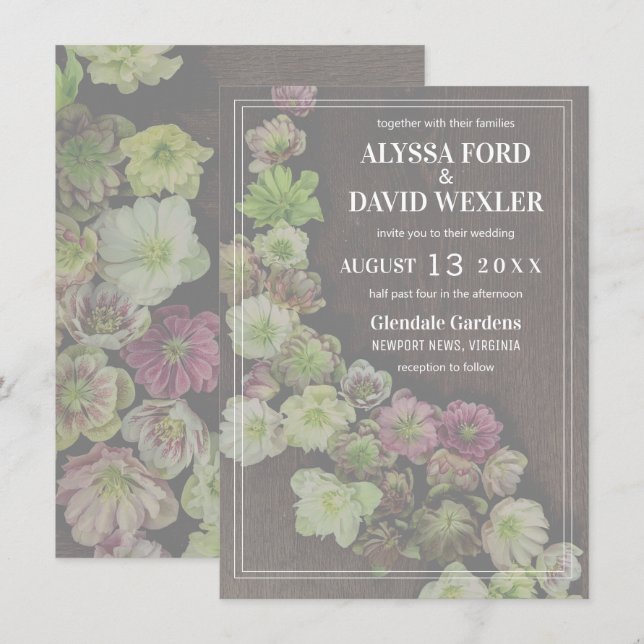 Invitación a la boda de la madera de Hellebore en  (Anverso / Reverso)