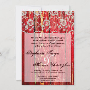 Invitación a la boda de la Madera Roja de Lace Roj