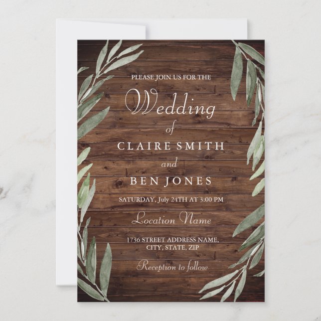 Invitación a la boda de la Madera Rústica de la Ho (Anverso)