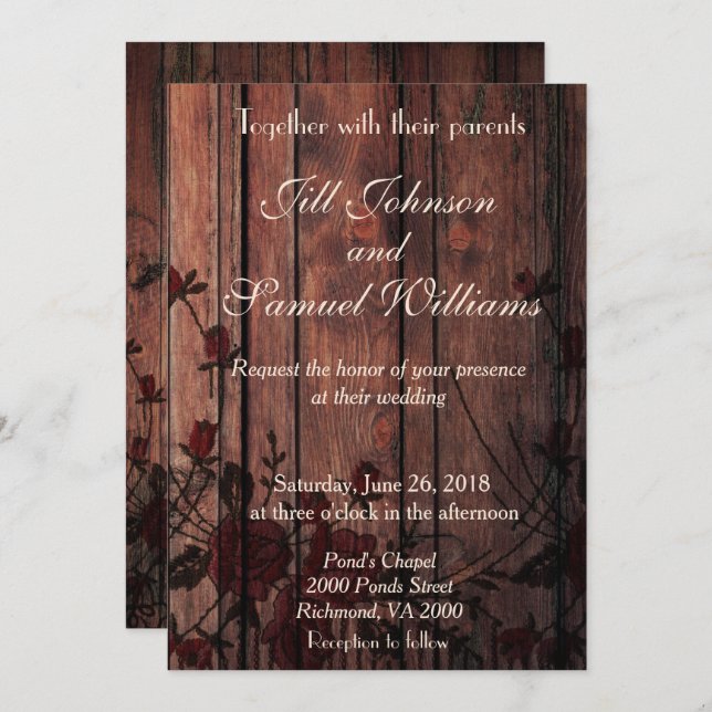 Invitación a la boda de la madera y la imitación d (Anverso / Reverso)