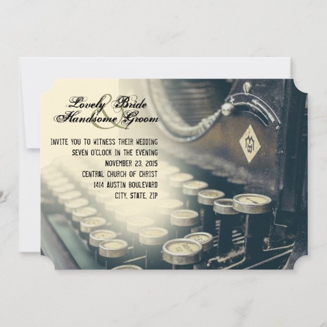Invitación a la boda de la máquina de escribir de  (Anverso)