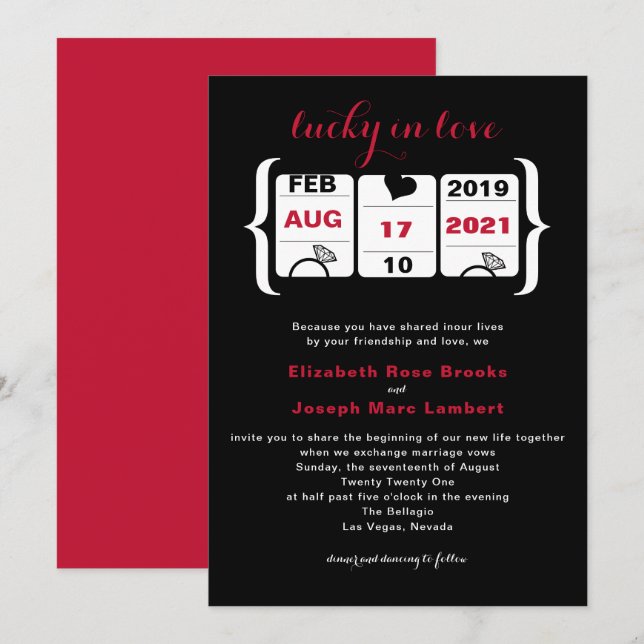 Invitación a la boda de la Máquina Tragaperras Roj (Anverso / Reverso)