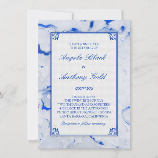 Invitación a la boda de la Marble Blanca Azul