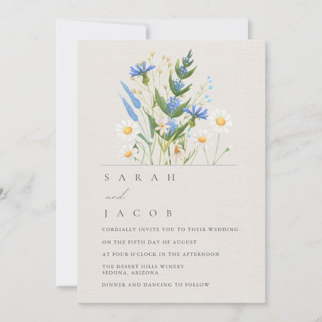 Invitación a la boda de la marea azul con flores d (Anverso)