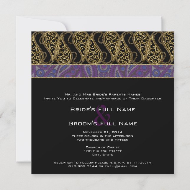 Invitación a la boda de la marea de ciruela púrpur (Anverso)