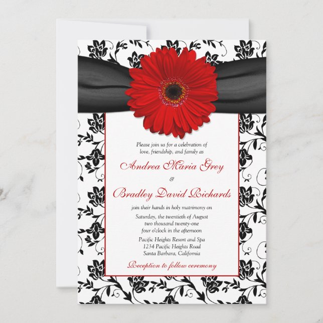 Invitación a la boda de la marea roja de la damásc (Anverso)